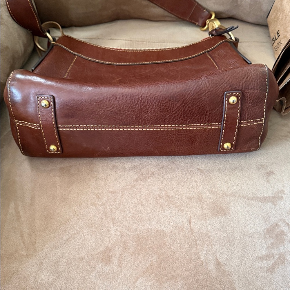 Dooney & Bourke Brown Leather Shoulder Bag with Red Zip Accent - Picture 4 of 4